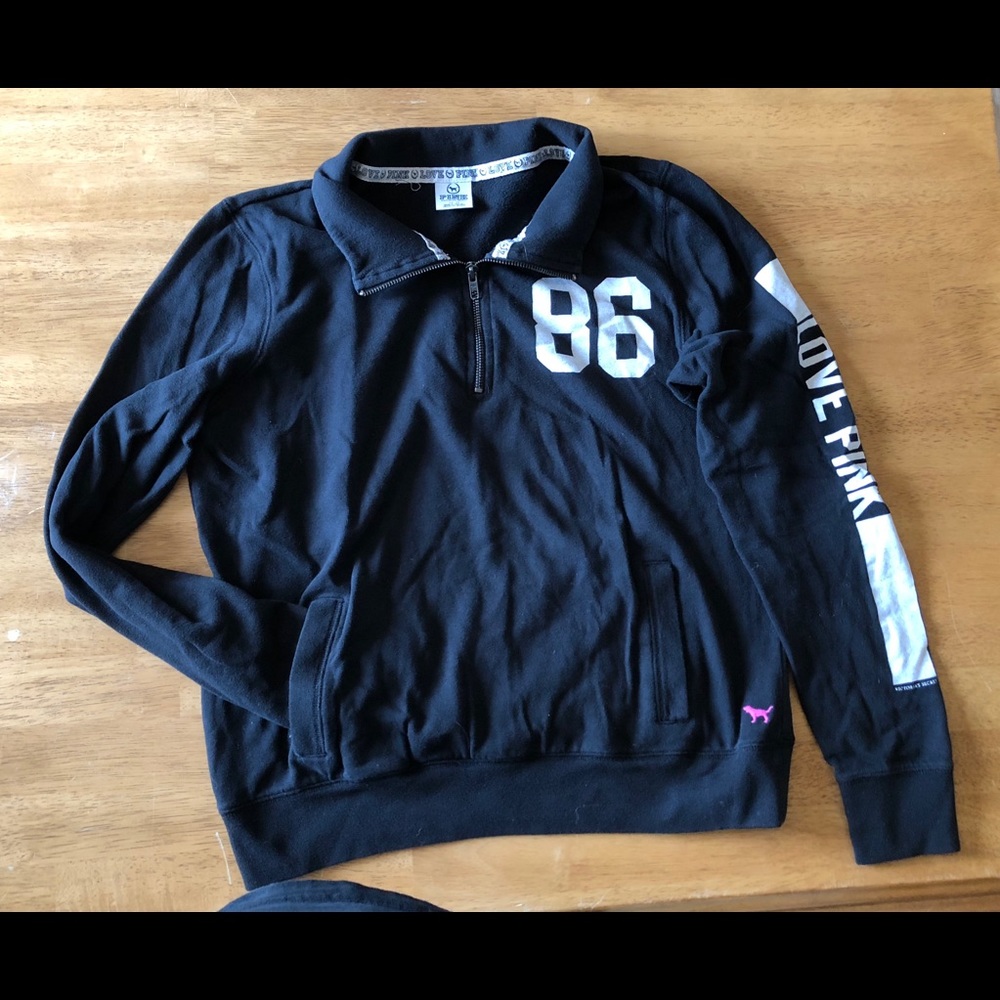 Medium PINK (Victoria’s Secret) Quarter Zip BLACK